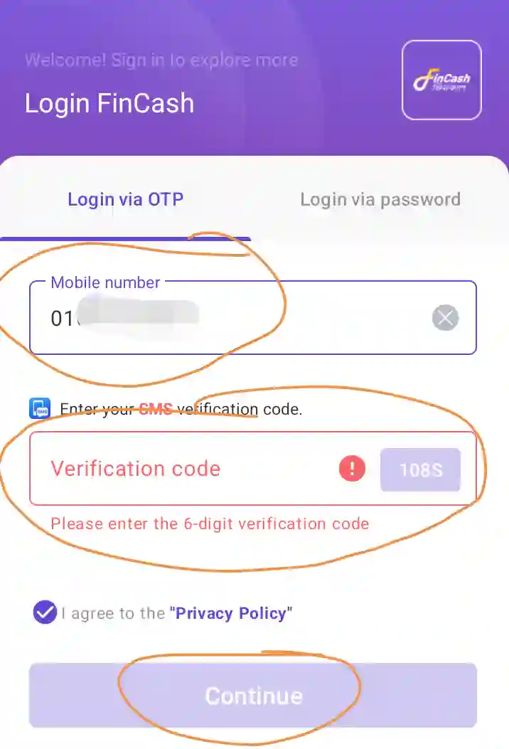 Fincash login 